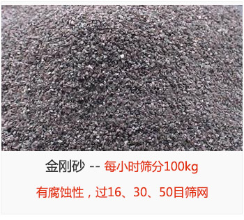 篩分金剛砂每小時100kg，有腐蝕性，過16、30、50目篩網