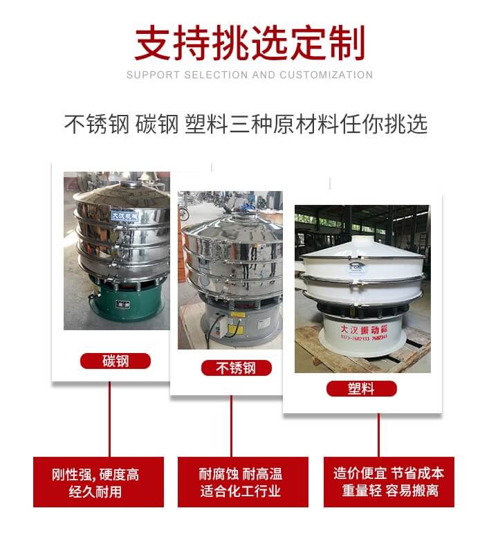 旋振篩可配置一到四層的篩網。旋振篩的篩分效率高，篩分精度高，篩分率高達96%。